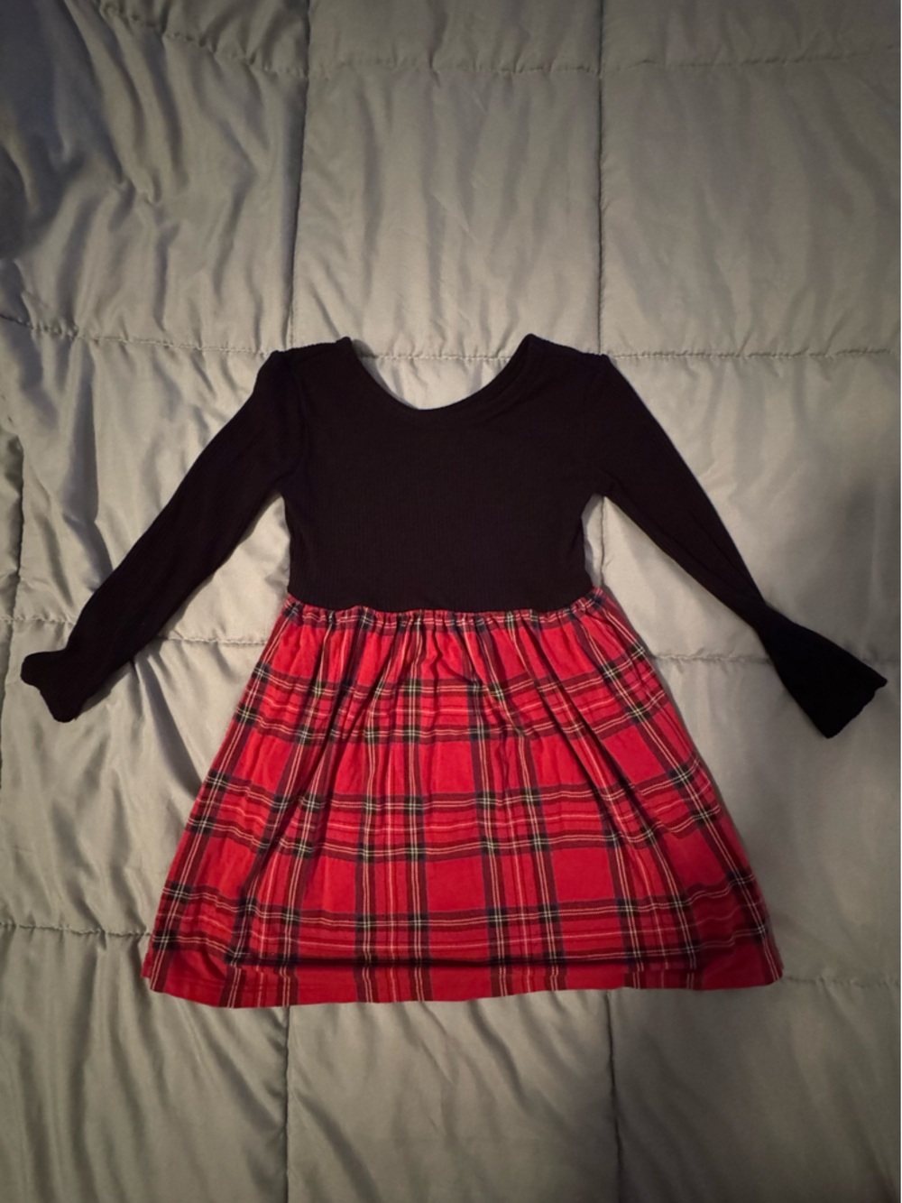Little Sleepies Play Holiday Plaid/Black Ribbed Twirl Dress 3T